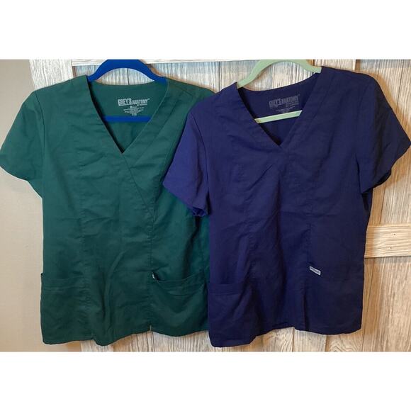 Greys Anatomy Scrub Tops Lot Of 2 Blue And Green Medium Style #41101 - Picture 1 of 10